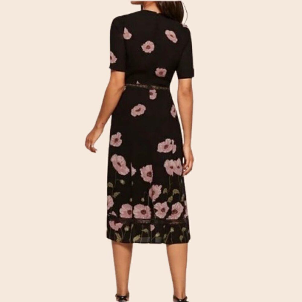 Reformation Black and Pink Floral Alina Dress Size 4 - Picture 4 of 15